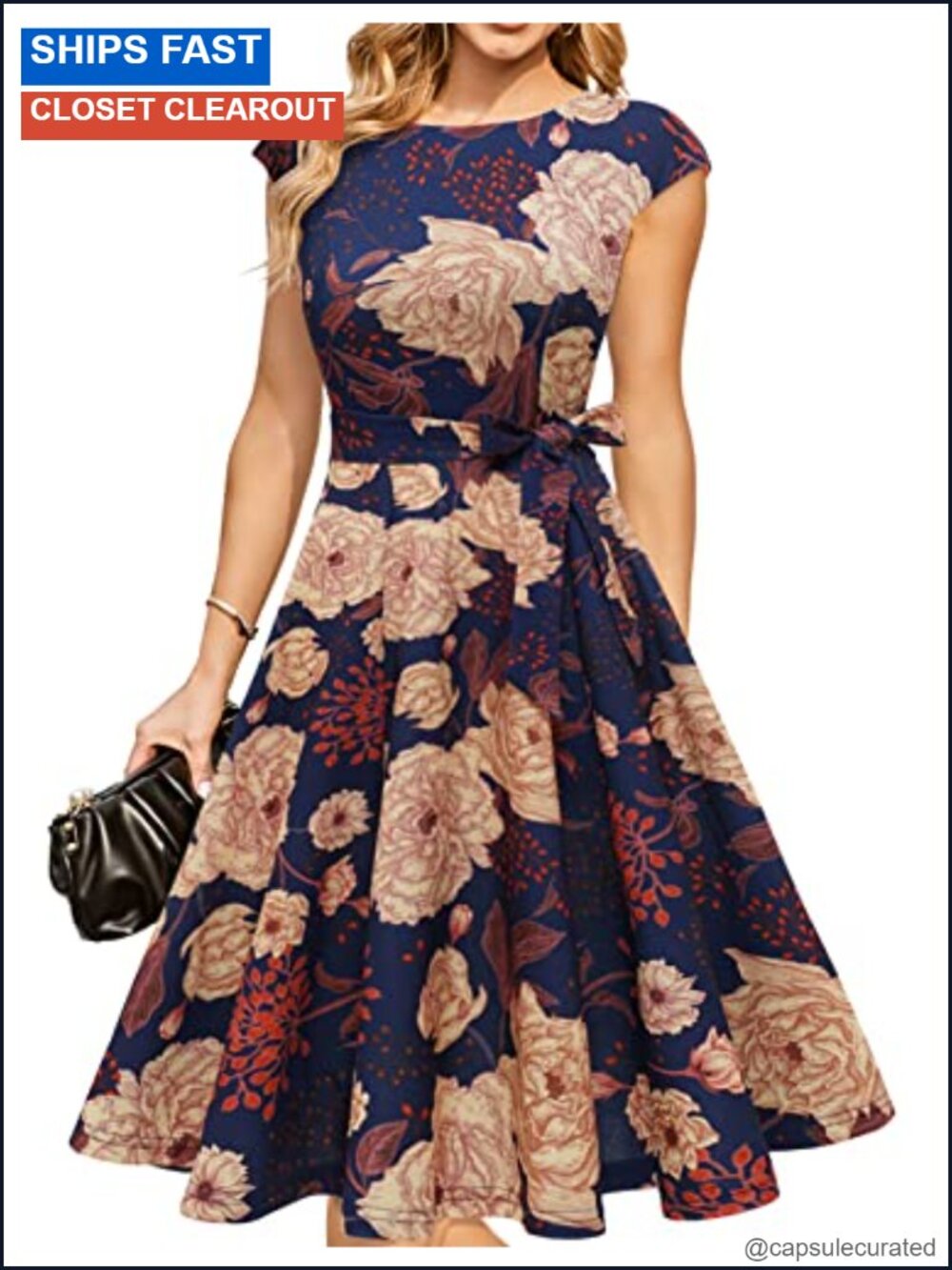 Women's Cocktail Formal Wedding Guest A-Line Swing Dress with Belt